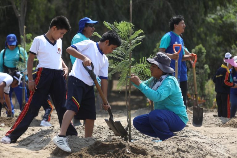 Día de la Tierra: Escolares plantan más de trescientos árboles en Bosque Ecológico del Sur